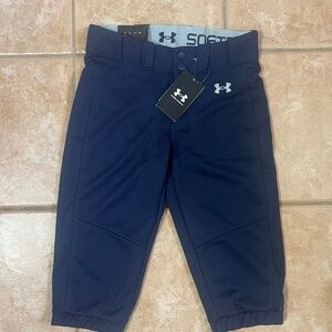 NWT Under Armour Girls youth M navy blue softball pants knickers knee length